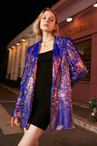 Sparkly Purple Sequins Oversized Longline Formal Blazer For Women