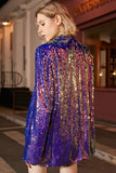 Sparkly Purple Sequins Oversized Longline Formal Blazer For Women