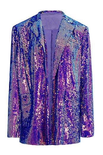 Sparkly Purple Sequins Oversized Longline Formal Blazer For Women