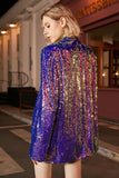 Sparkly Purple Sequins Oversized Longline Formal Blazer For Women