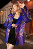 Sparkly Purple Sequins Oversized Longline Formal Blazer For Women