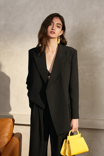 Black Asymmetrical Oversized Formal Blazer For Women