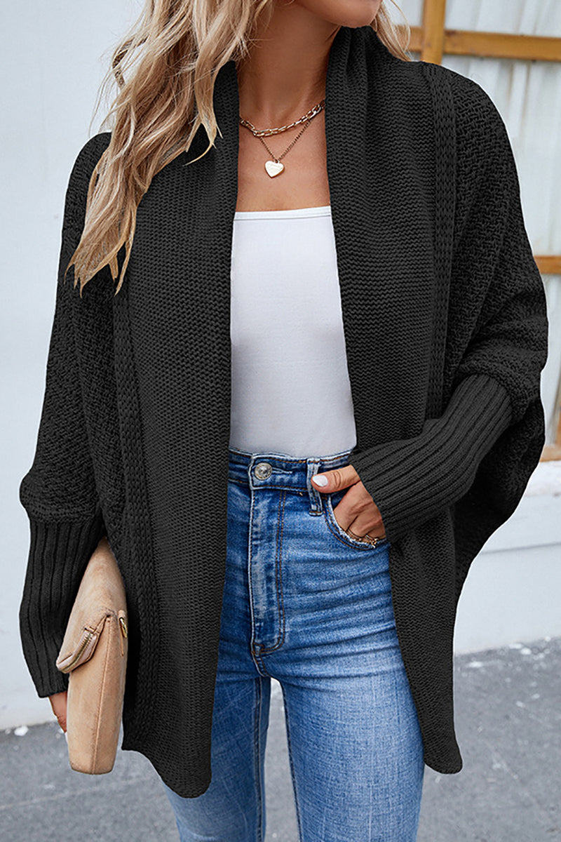 Load image into Gallery viewer, Black Knitted Long Sleeves Women Sweater Cardigan