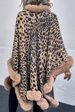 Brown Leopard Printed Oversized Women Coat with Feathers