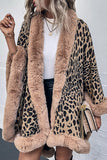 Brown Leopard Printed Oversized Women Coat with Feathers