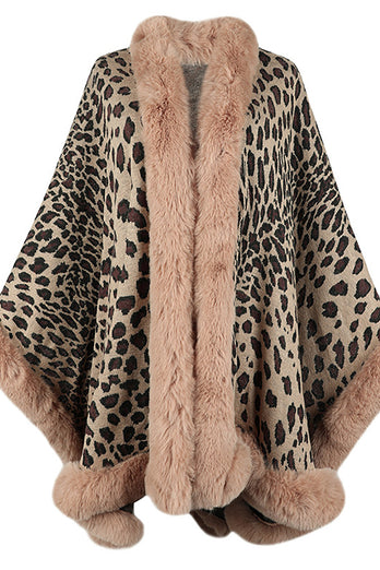 Brown Leopard Printed Oversized Women Coat with Feathers