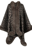 Brown Leopard Printed Oversized Women Coat with Feathers