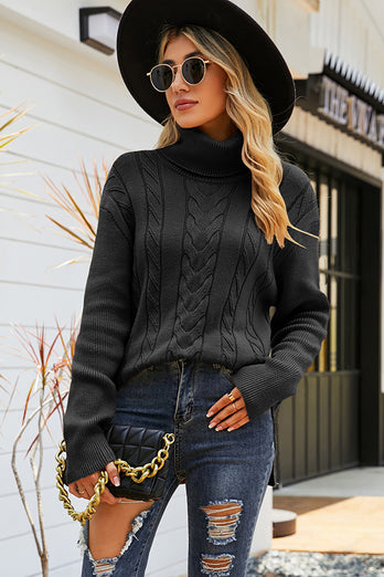 Black High Neck Long Sleeves Women Pullover Sweater
