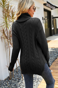 Black High Neck Long Sleeves Women Pullover Sweater