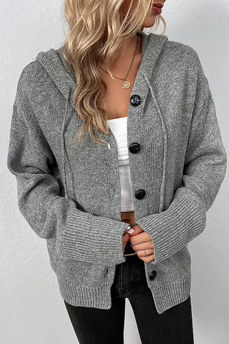 Grey Hooded Knitted Oversized Sweater Cardigan
