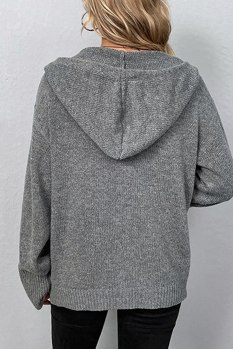 Load image into Gallery viewer, Grey Hooded Knitted Oversized Sweater Cardigan
