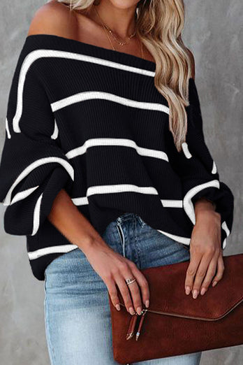 Blush Off the Shoulder Striped Oversized Sweater