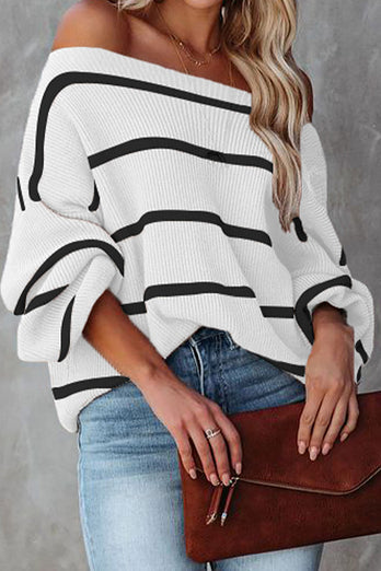 Blush Off the Shoulder Striped Oversized Sweater