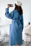 Blue Long Knitted Oversized Women Sweater Cardigan with Belt