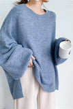 Blue Long Sleeves Oversized Pullover Sweater