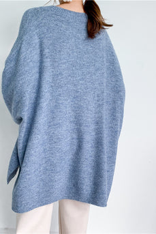 Blue Long Sleeves Oversized Pullover Sweater