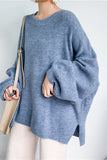 Blue Long Sleeves Oversized Pullover Sweater