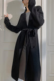 Black Long Knitted Sweater Cardigan with Belt