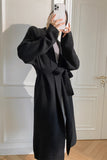 Black Long Knitted Sweater Cardigan with Belt