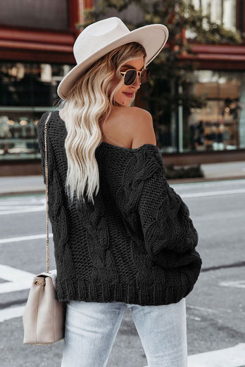 Black Knitted Pullover Long Sleeves Women Sweater