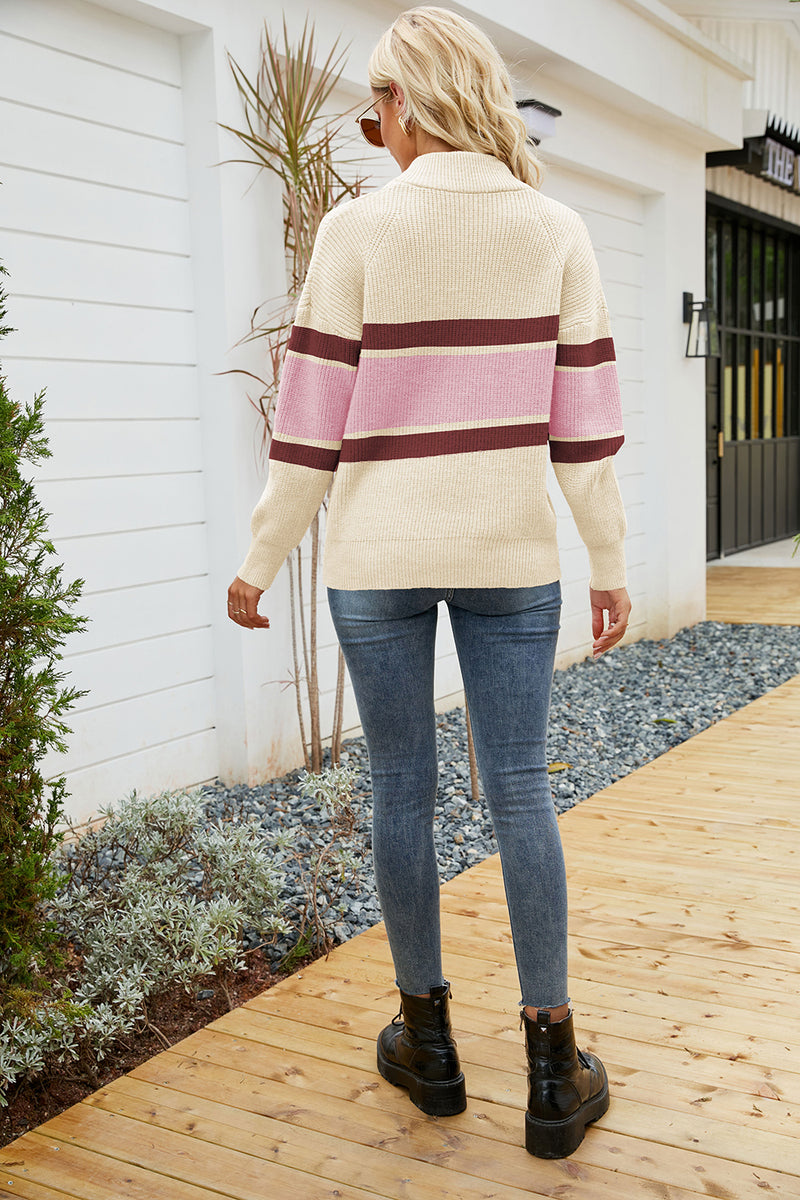 Load image into Gallery viewer, Apricot Color Block Knitted Pullover Sweater