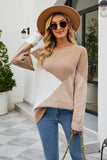 Apricot Patchwork Knitted Pullover Sweater