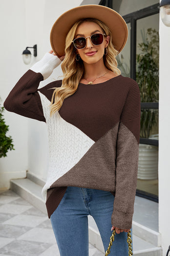 Apricot Patchwork Knitted Pullover Sweater
