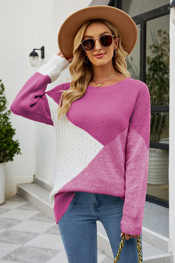 Apricot Patchwork Knitted Pullover Sweater