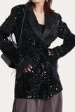 Glitter Black Sequins Women Formal Blazer with Feathers