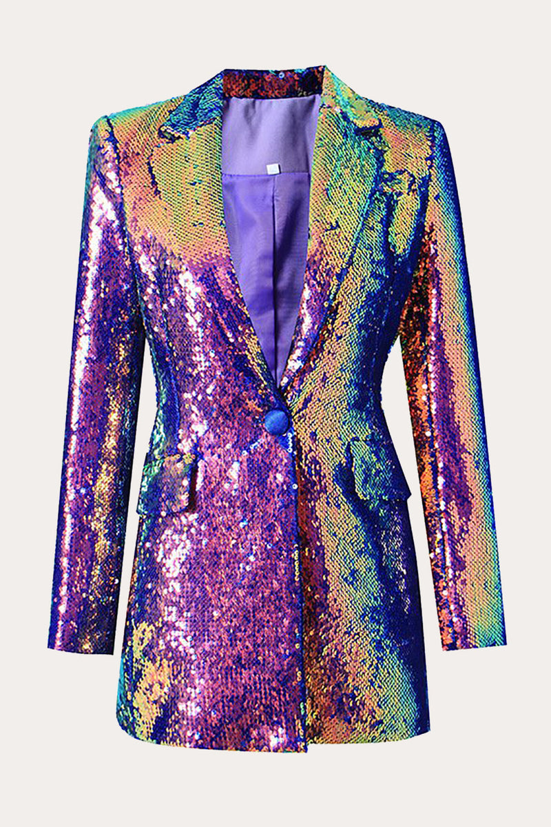 Load image into Gallery viewer, Sparkly Purple Sequins Formal Women Blazer