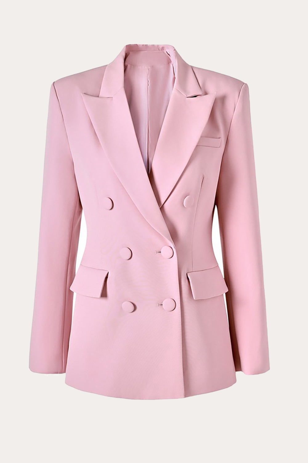Pink Double Breasted Peak Lapel Women Business Formal Blazer
