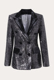 Sparkly Black Sequins Double Breasted Women Formal Blazer