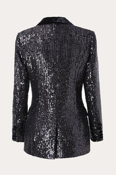 Sparkly Black Sequins Double Breasted Women Formal Blazer