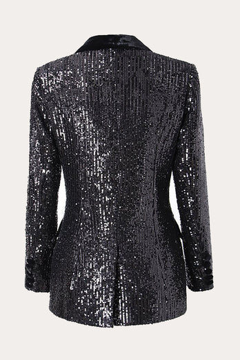 Sparkly Black Sequins Double Breasted Women Formal Blazer