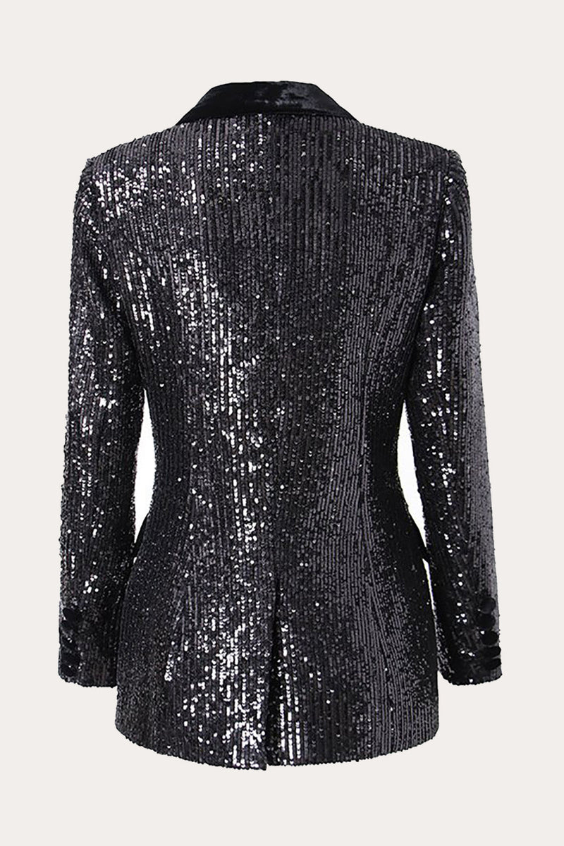 Load image into Gallery viewer, Sparkly Black Sequins Double Breasted Women Formal Blazer