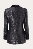 Sparkly Black Sequins Double Breasted Women Formal Blazer