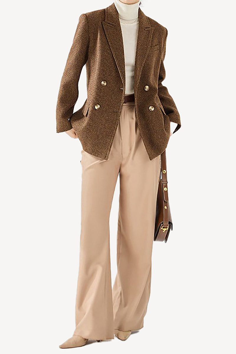 Load image into Gallery viewer, Brown Double Breasted Peak Lapel Women Blazer