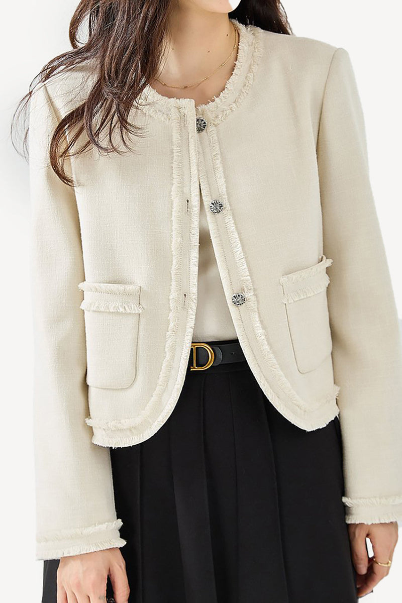 Load image into Gallery viewer, OffWhite Tweed Cropped Fringed Women Jacket