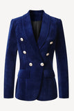 Navy Double Breasted Shawl Lapel Women Party Blazer