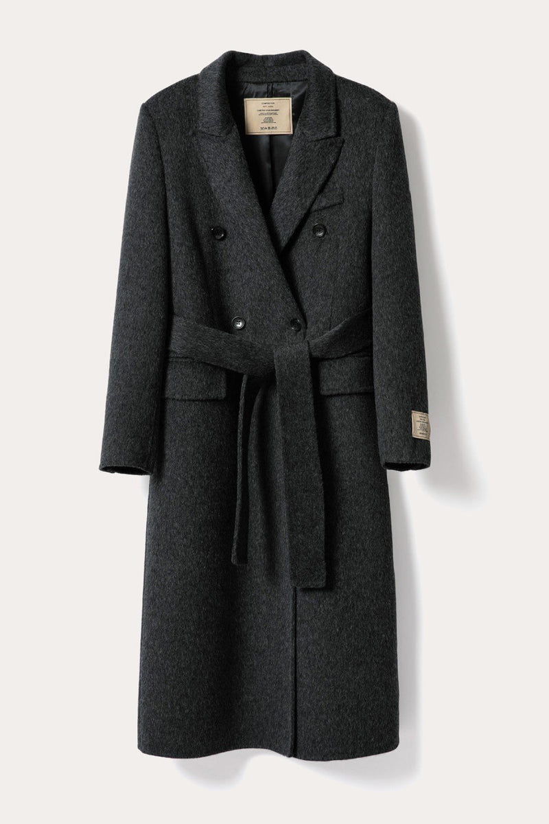 Load image into Gallery viewer, Dark Grey Double Breasted Peak Lapel Long Slim Fit Wool Coat