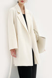 Black Notched Lapel Midi Women Wool Coat with Belt