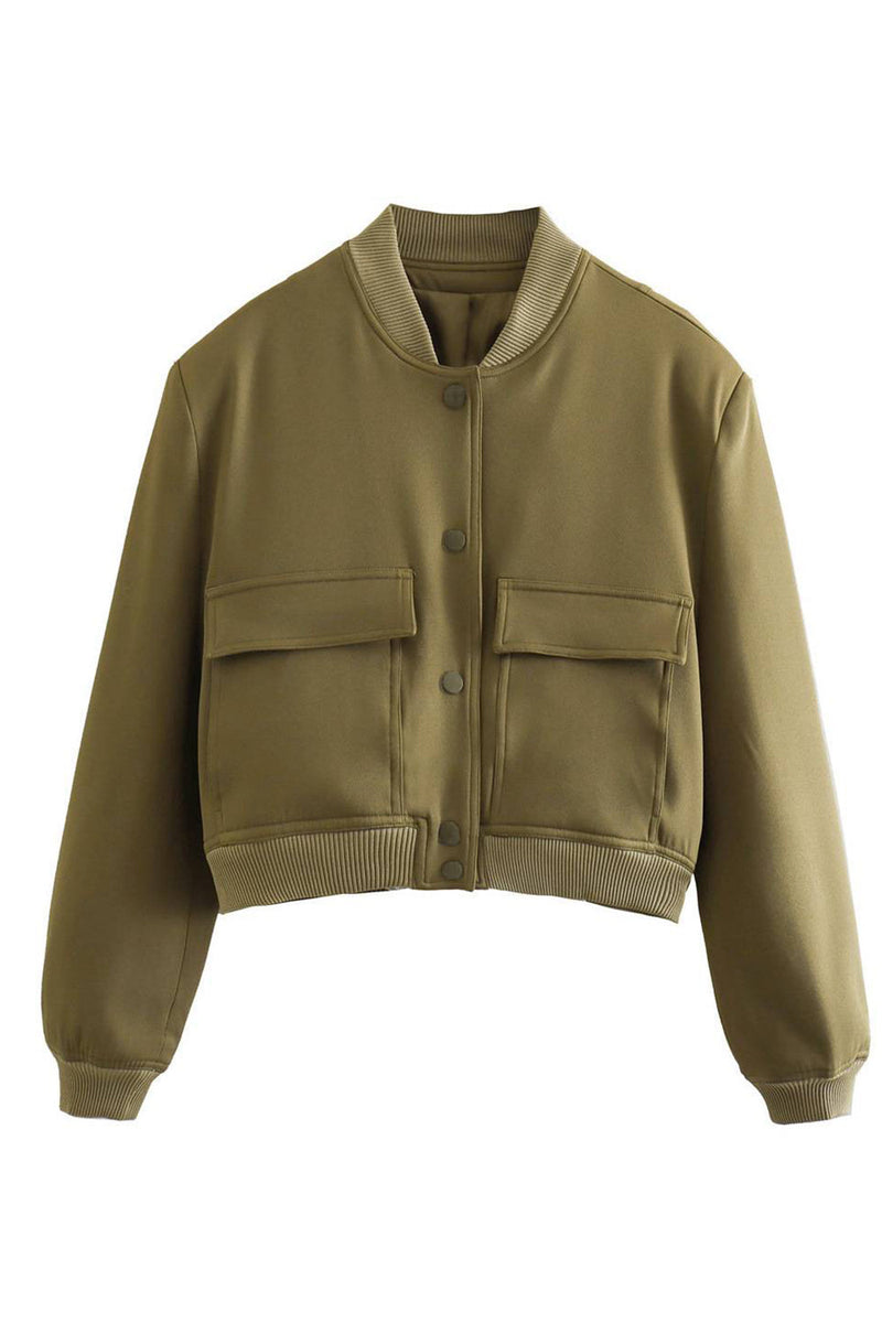 Load image into Gallery viewer, Army Green Stand Collar Button Women Jacket
