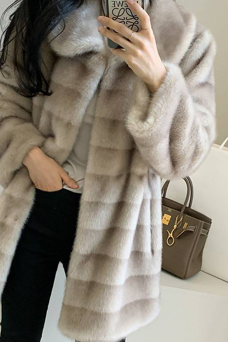 Load image into Gallery viewer, Grey Lapel Faux Fur Long Shaggy Coat