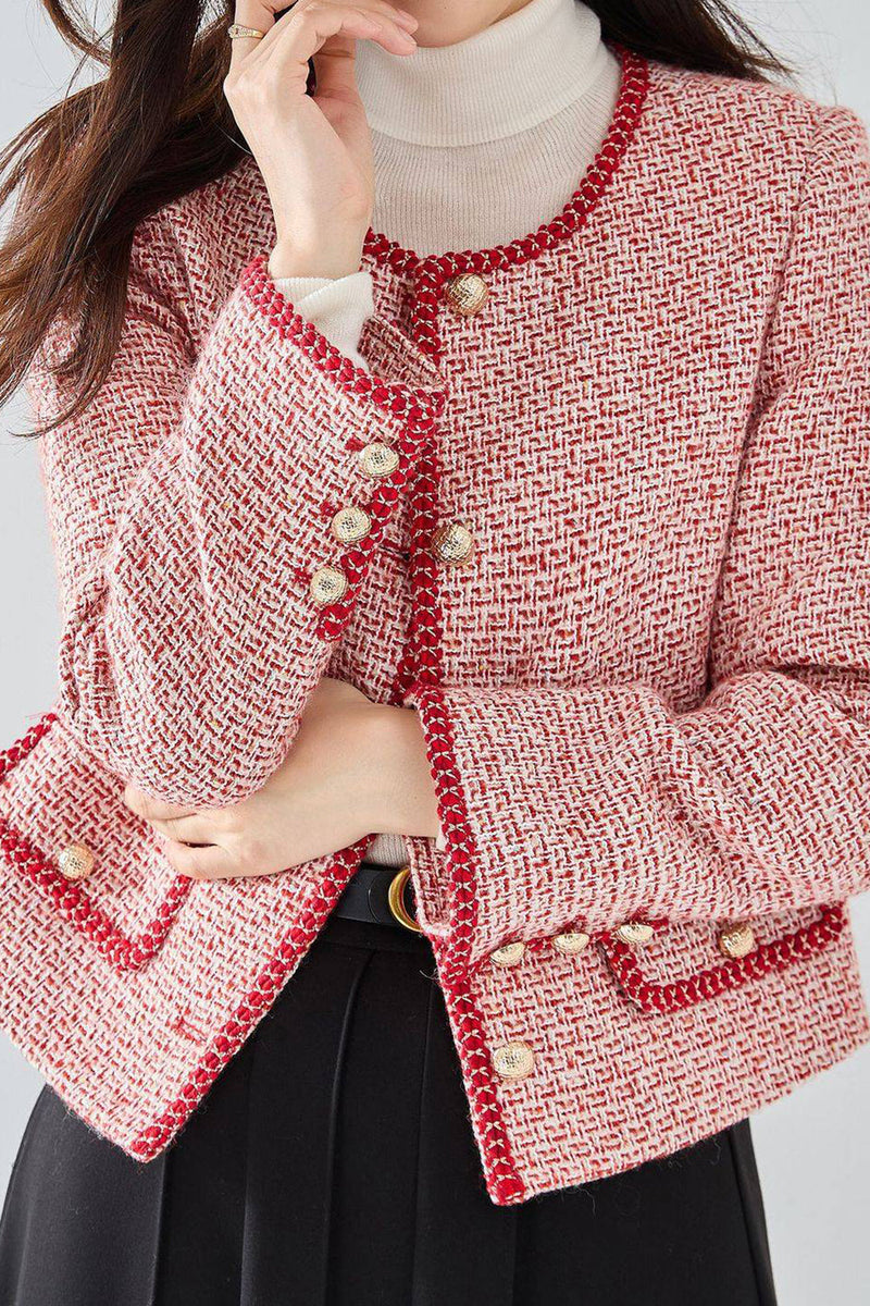 Load image into Gallery viewer, Pink Tweed Shawl Lapel Women Cropped Coat