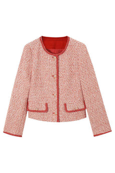 Pink Tweed Shawl Lapel Women Cropped Coat