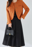 Orange Tweed Shawl Lapel Button Cropped Women Coat