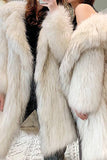 White Open Front Fluffy Long Shearling Faux Fur Coat