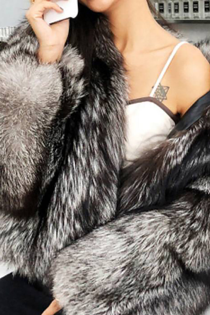 Load image into Gallery viewer, Grey Lapel Neck Shearling Cropped Faux Fur Coat