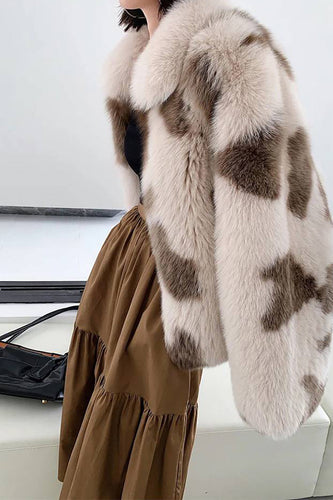 Khaki Shawl Lapel Midi Faux Fur Shearling Coat