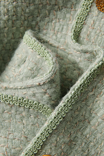Light Green Tweed Shawl Lapel Cropped Women Coat